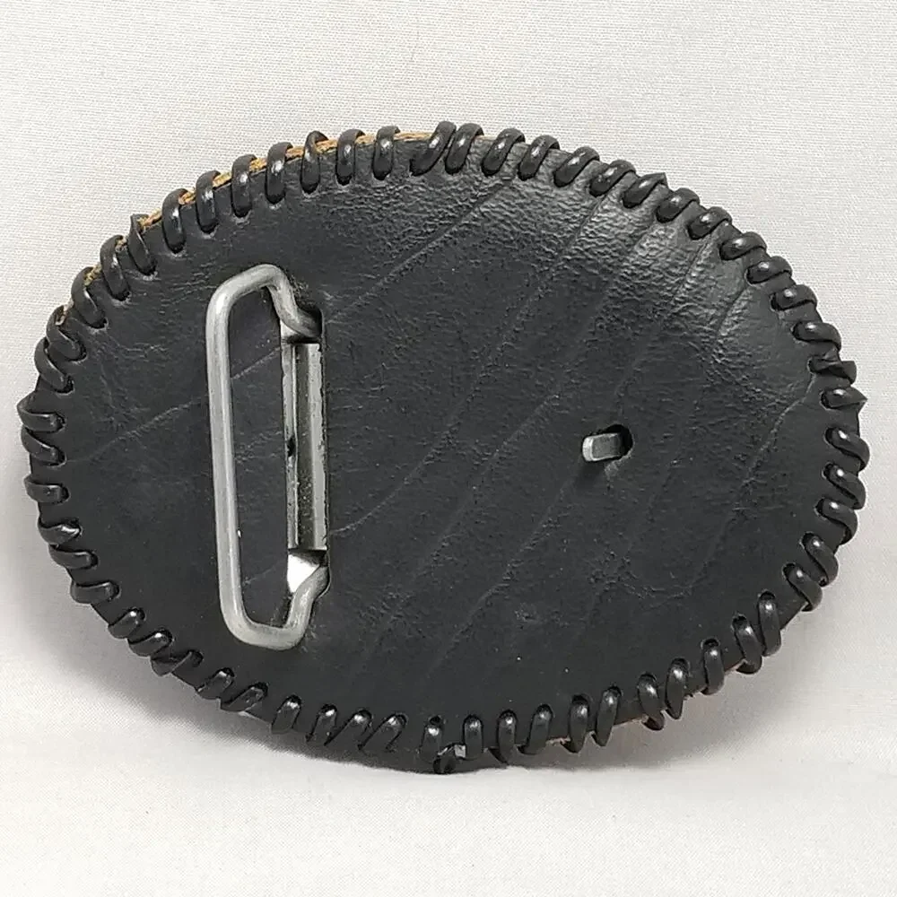 Proud American Veteran Leather Belt Buckle Oval‎ Black Stitch USA Pride